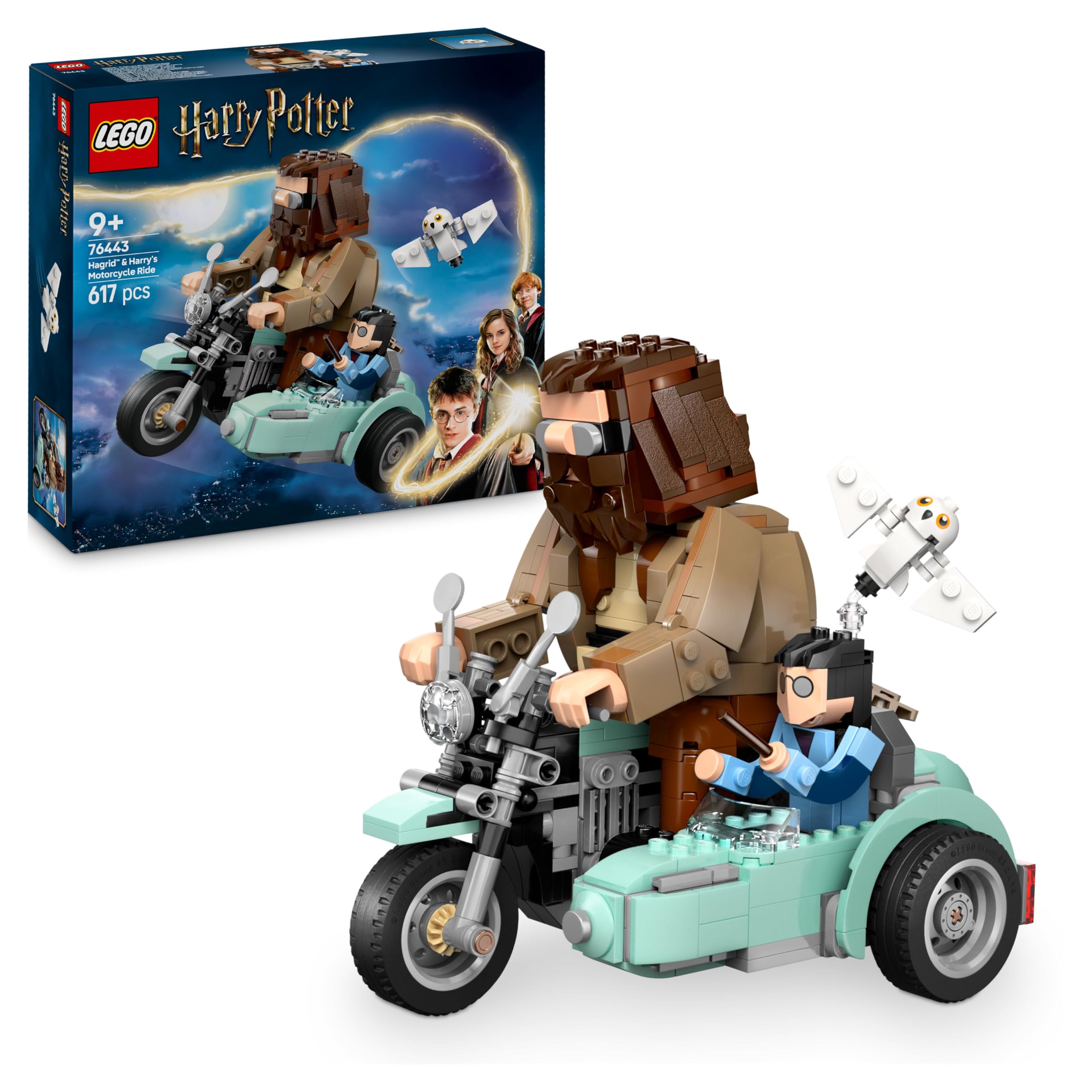 LEGO Harry Potter Giro sul Sidecar di Hagrid e Harry - Moto Giocattolo da Esposizione con Sidecar e Fgiura di Edvige - Regalo di Compleanno per Bambine e Bambini Fan del Mondo Magico da 9 Anni - 76443
