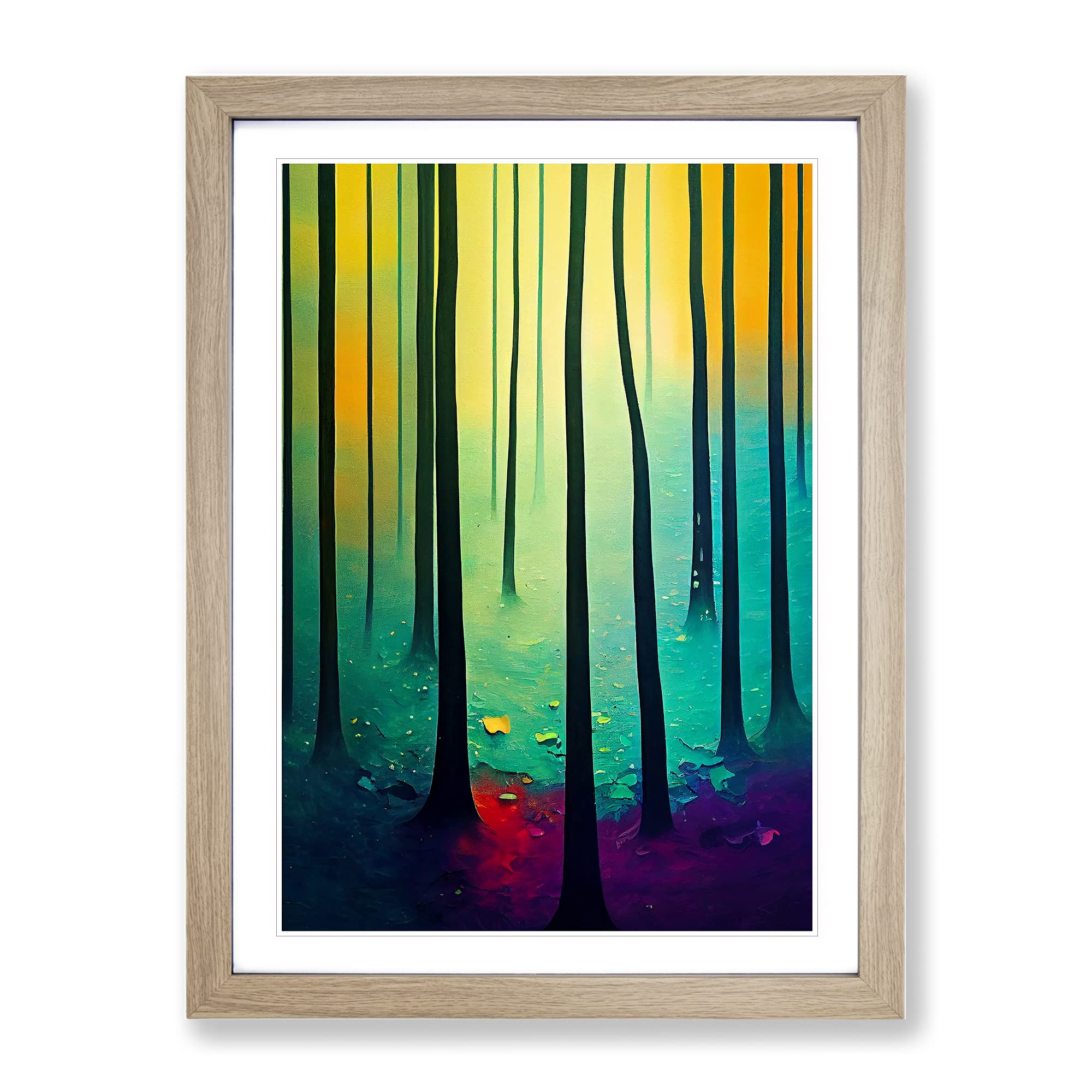 Glimmering Forest Framed Print | A4 Oak Framed Wall Art | Ready to Hang | Modern Landscape Picture | Living Room Bedroom Lounge Office