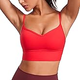 CRZ YOGA Womens Butterluxe Sweetheart Longline Sports Bra - V Neck Adjustable Thin Strap Yoga Camisole Padded Crop Top