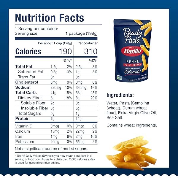 BARILLA READY PASTA, FULLY COOKED PENNE PASTA, NON-GMO & KOSHER, 7 OZ