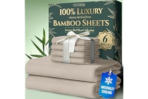 DECOLURE 100% Organic Viscose Derived from Bamboo Sheets Queen Size 6pcs - Ultra Soft & Luxuriously Cooling, 17" Deep Pocket,