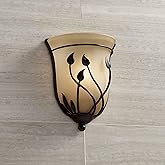 Regency Hill Leaf and Vine Farmhouse Rustic Wall Light Sconce Bronze Hardwired 8 1/2" Fixture Rimmed Amber Glass Shade for Co