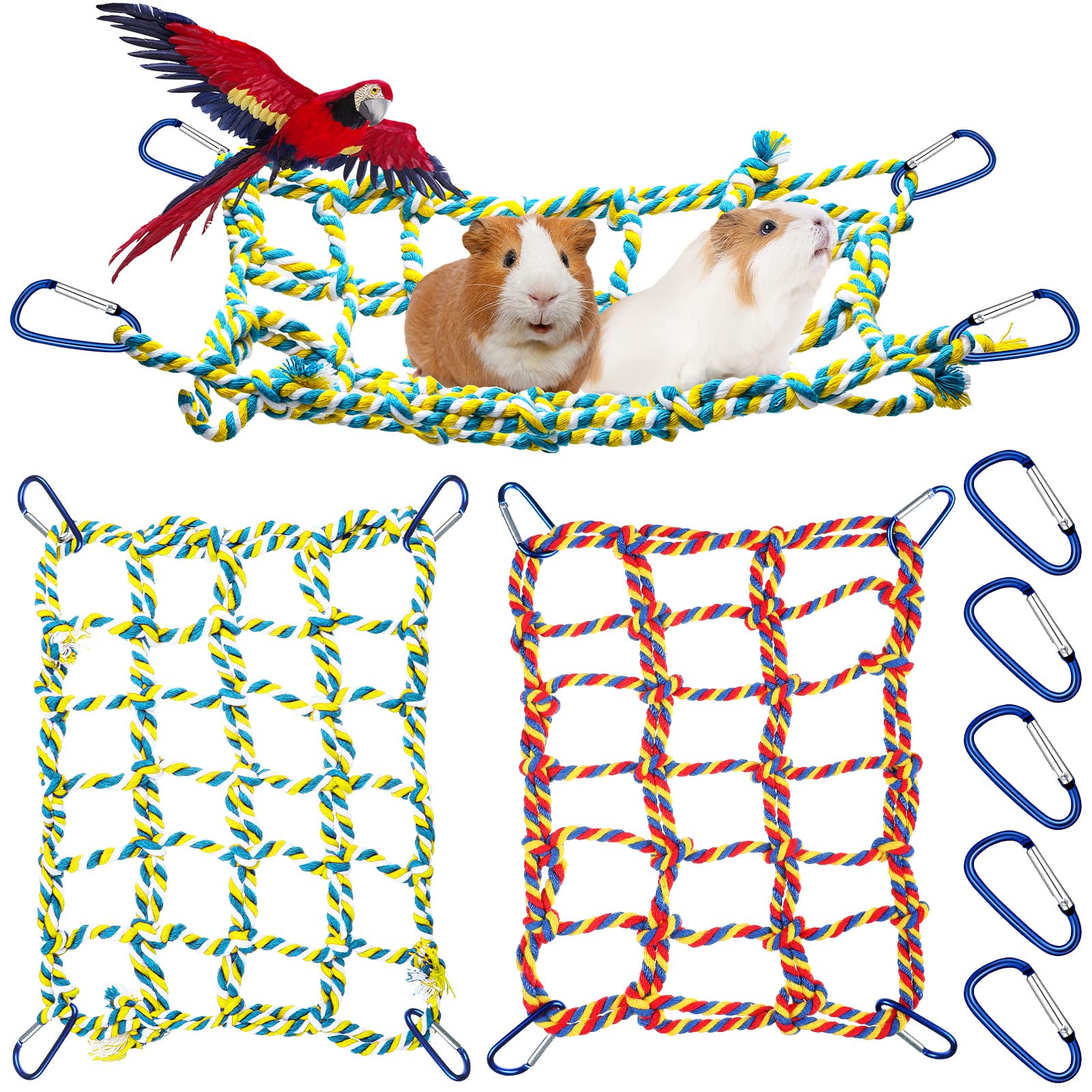 Photo 1 of 2 Pieces Rat Cage Accessories Rat Toys Climbing Bird Rope Net Pet Hanging Hammock for Hamster, Mice, Parrot, Bird, Sugar Glider Habitat Decor and Play(11 x 7.8 Inch,Red, Yellow)