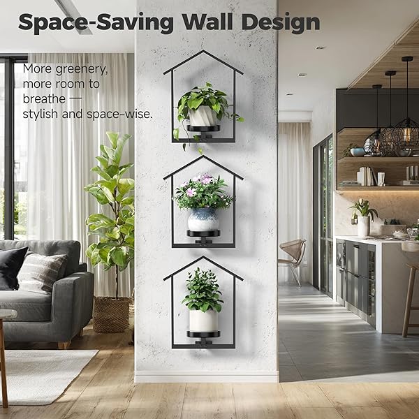 UNLUMM WALL PLANT HOLDER, HANGING PLANTERS FOR INDOOR PLANTS, HOUSE SHAPED FRAMED PLANTS HANGER, WINDOW PLANT SHELVES FOR HOME OFFICE WALL DECOR, OUTDOOR ENTRYWAY, BLACK (3 PACK)