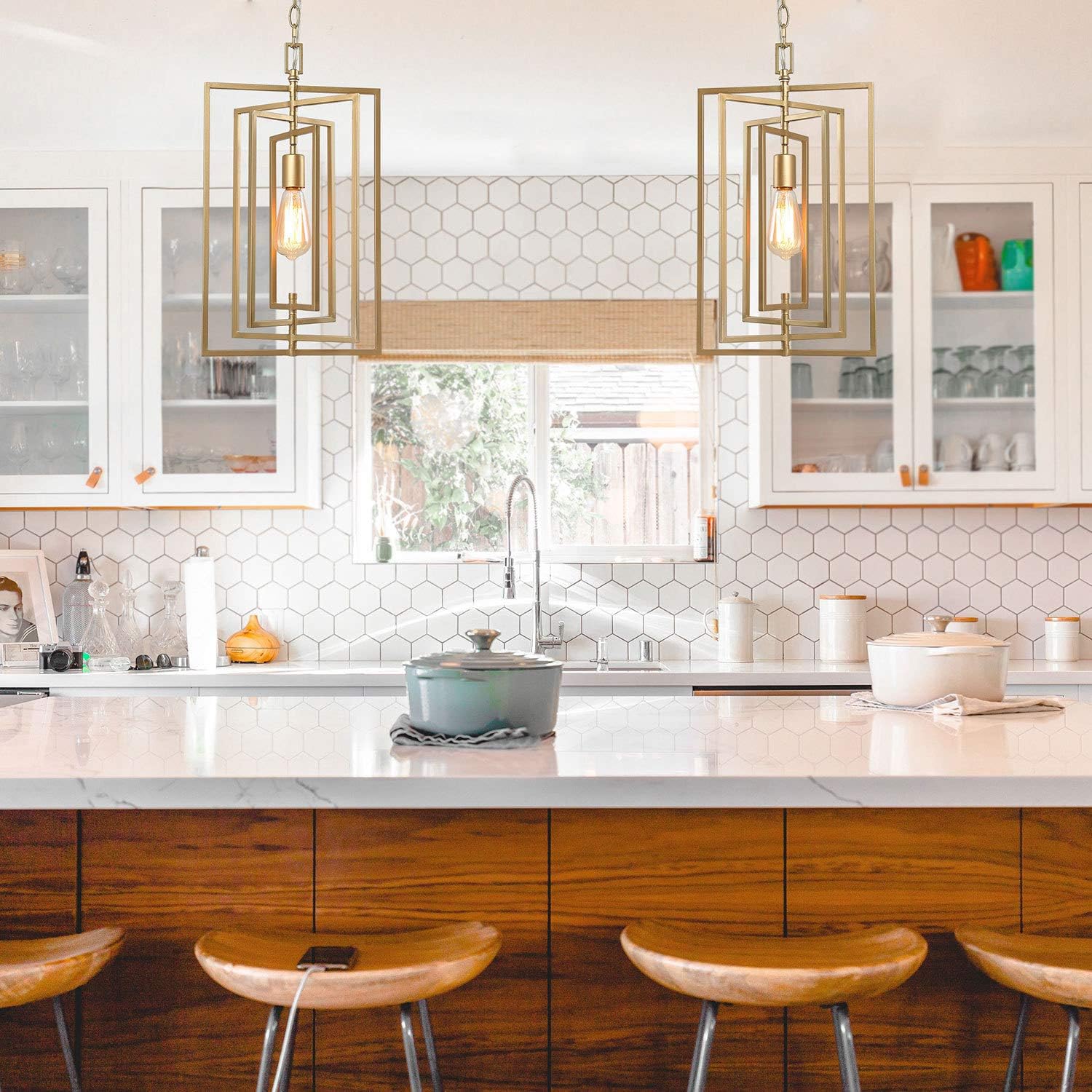 KSANA Gold Chandelier, Pendant Lighting for Kitchen Island with Adjustable Framework, W12"xH20.4 - - 