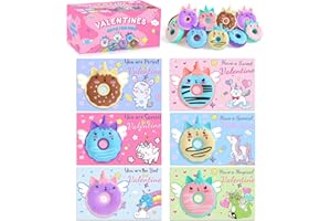 DUCHONG 30 Pack Valentines Day Cards for Kids Classroom, Donut Erasers with Greeting Cards, Valentine Kids Party Favor, School Classroom Exchange Prizes, Ideal Valentines Gifts for Boys Girls