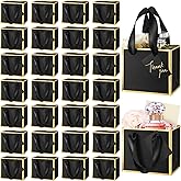 Yeaqee 50 Pcs Mini Metallic Foil Gift Bags with Handles 4x4.75x2.25'' Valentine Tiny Thank You Favor Bag with Tag for Winter Galentine New Year Welcome Wedding Baby Shower Birthday(Black, Gold)
