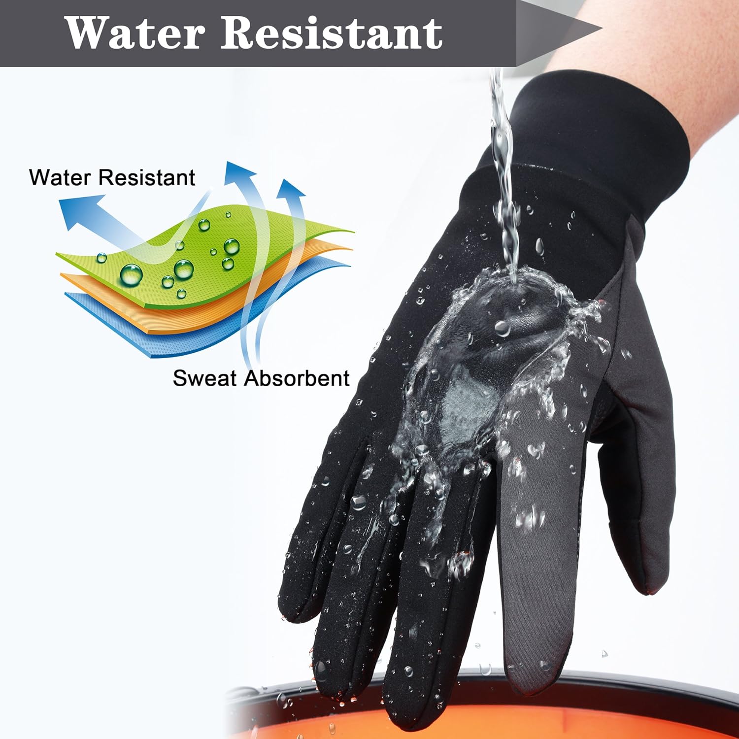 OZERO Mens Winter Thermal Gloves Touch Screen Glove Water Resistant Windproof Warm for Driving Cycling Running : Clothing