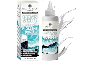 BALTIC DAY Ocean White Epoxy Resin Pigment Paste XL (191g/6.7oz) – High Concentration Dye for Epoxy & UV Resin, Opaque White Pigment for Ocean Waves, Lacing, Cells, 3D Flower Coasters & Epoxy Art
