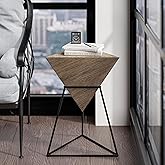 COZAYH Modern Geometric End Table with Wooden Top and Metal Base, Unique Pyramid Side Table Plant Stand for Office, Living Ro