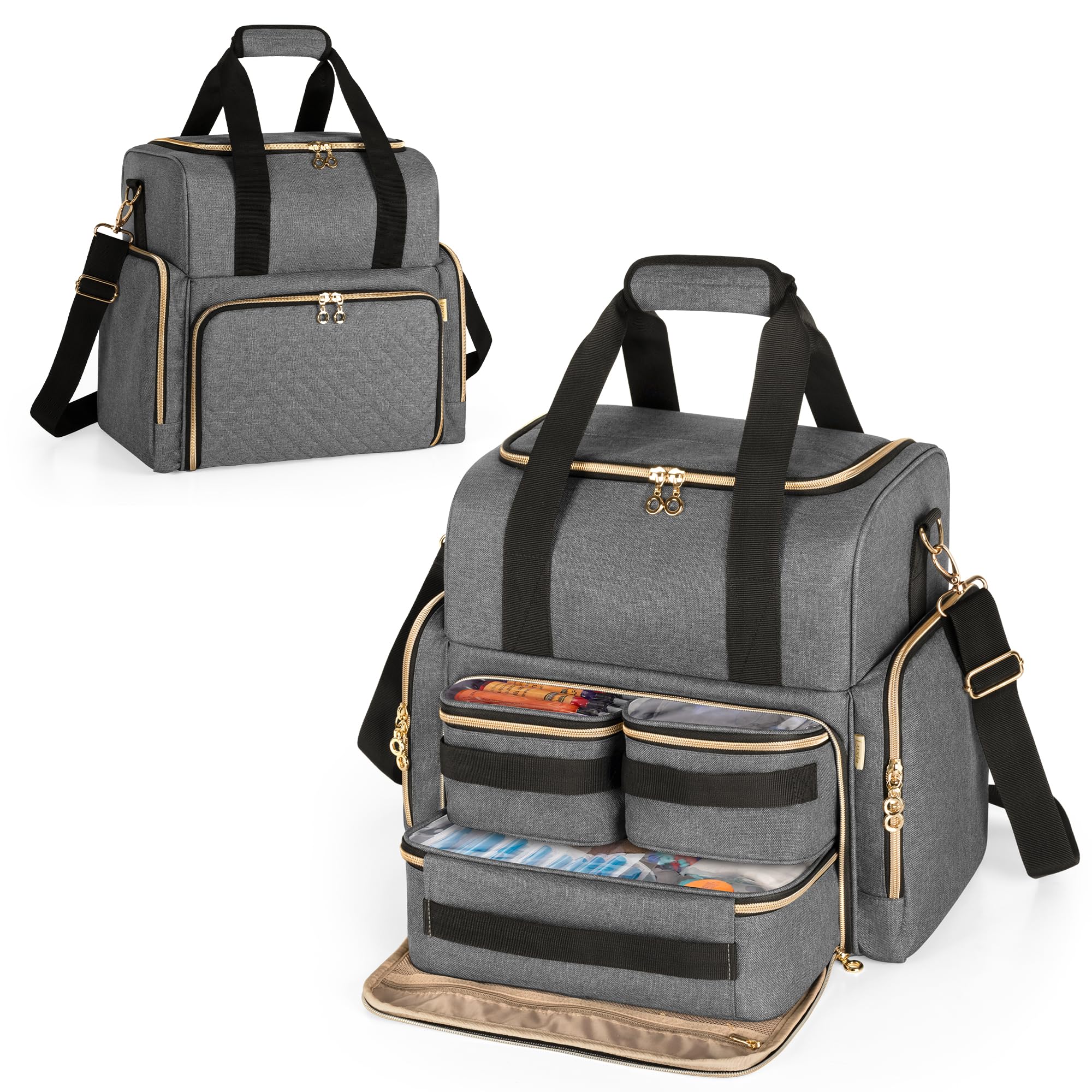 Luxja Large Tattoo Travel Case with 3 Removable Pouches, Tattoo Supplies Organiser for Tattoo Stencil Printer and Tattoo Kit, Grey