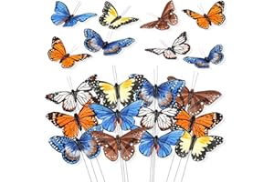 YOIRRAT Butterfly Floral Picks Flower Arrangements Decoration 3D Artificial Feather Butterflies for Crafts Monarch Butterfly Decorations Fake Butterflies on Picks Bouquets for Garden Stakes Wall Decor