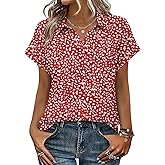 Zeagoo Womens Tops Short Sleeve Shirts Button Down Casual Blouses V Neck Outfits Summer Spring Clothes 2026
