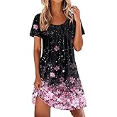 Ekouaer Nightgowns for Women Pleated Sleep Shirts Short Sleeve Night Shirts Lace Trim Night Gown Ladies Sleep Dress