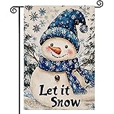 Winter Snowman Garden Flag Let It Snow 12x18 Inch Double Sided Blue Snowman Winter Outside Yard Decoration