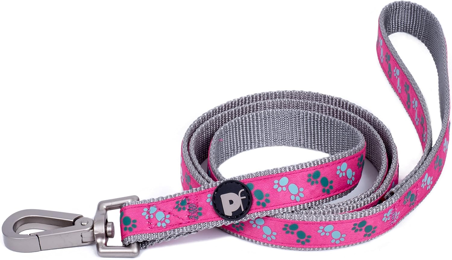 Petface Paws Print Dog Lead, Medium, Cerise/Grey, Scarlet Stripe