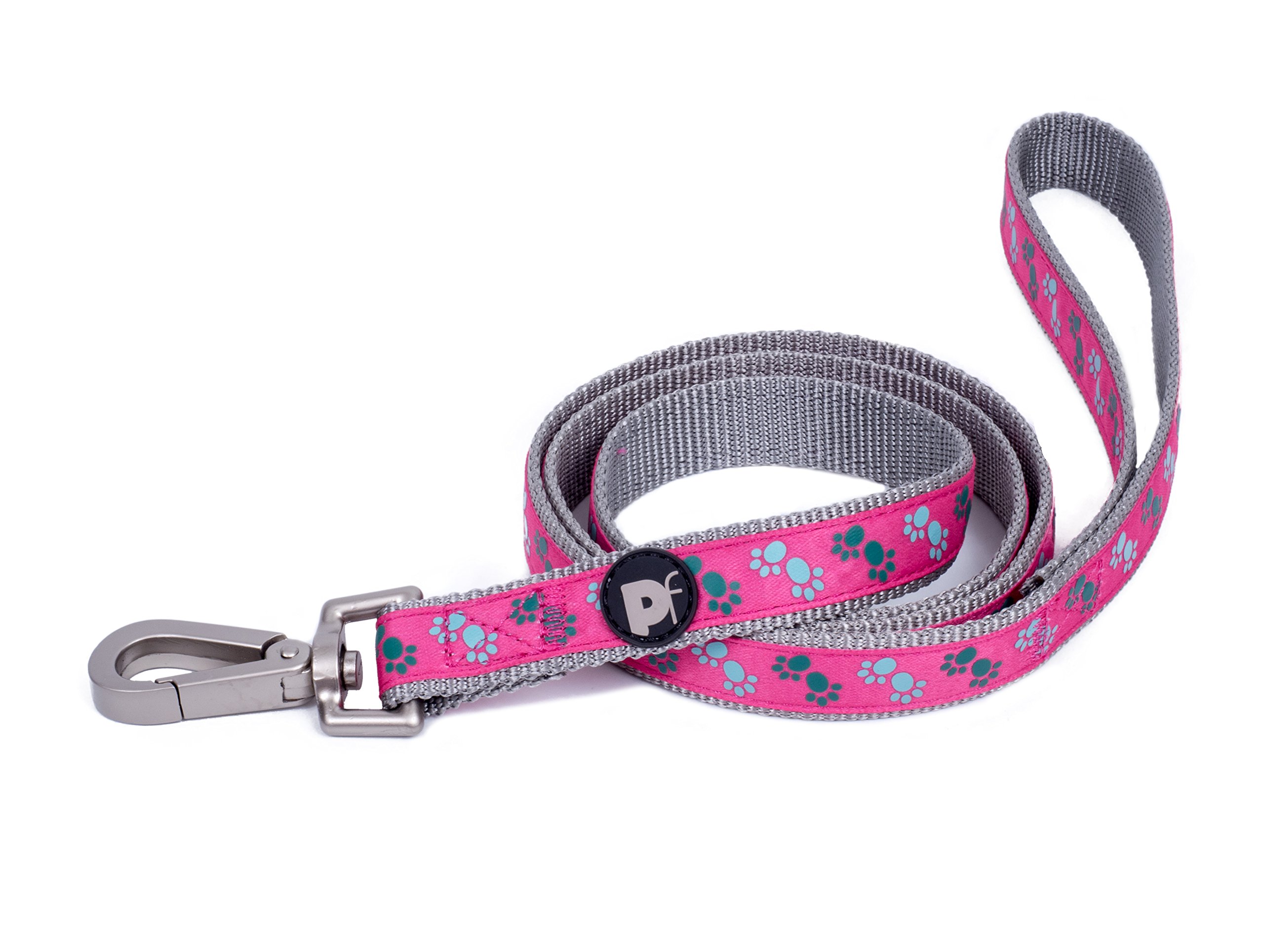 Petface Paws Print Dog Lead, Medium, Cerise/Grey