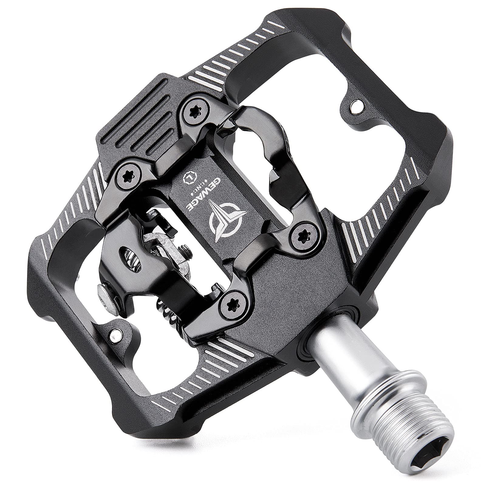 GEWAGE Mountain Bike Pedals - Dual Function Flat and SPD Pedal - 3 Sealed Bearing Platform Pedals SPD Compatible, Bicycle Pedals for BMX Spin Exercise Peloton Trekking Bike (Black) — image 1