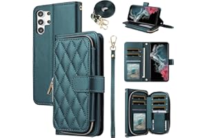 Furiet Argyle Wallet Case for Samsung Galaxy S25 Ultra 5G with Wrist Strap Shoulder Strap, Card Slots Zipper Purse Stand Checkered Phone Cover for S25Ultra 25S S 25 25Ultra Women Girls Green