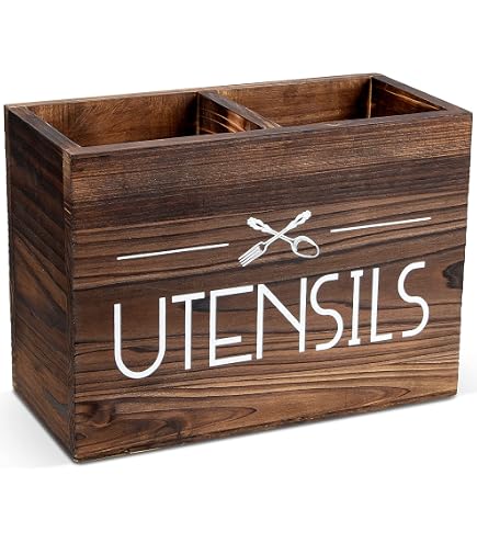 Porte-Ustensiles En Bois 3 Compartiments Avec Drainage Et Poignée - Organisateur Rustique Blanc Pour Cuisine, Ustensiles Et Couverts