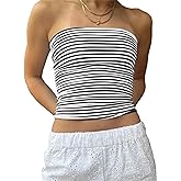 AKLOPVII Women's Y2K Tube Top Striped Backless Crop Tank Strapless Bandeau Going Out Cami Shirts Summer Outfits Corset