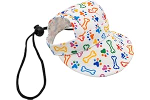 PET SHOW Dog Baseball Cap Dog Paw Print Peaked Cap Pet Sun Hats with Ear Holes Dog Bone Sport Hat for Small Medium Doggies Adjustable Drawstring Puppies Cats Visor Hat Girls Boys White/XS/S