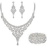 EVER FAITH Wedding Jewelry Sets Crystal Retro 1920s Vase Art Deco Bridal Prom Necklace Earrings Stretch Bracelet Set for Bride