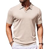 COOFANDY Men's V Neck Short Sleeve Stretch Knit Polo Shirt
