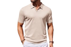 COOFANDY Mens Knit Polo Shirts V Neck Short Sleeve Stretch Polo T Shirt Casual Golf Shirts