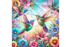 EIBEILI Diamond Painting Kits for Adults, Stained Glass Hummingbird Art for Beginner DIY Round 5D Paint with Diamonds Pictures Gem Full Drill Diamond Dots Crystal for Home Wall Decor Gifts 12x12in