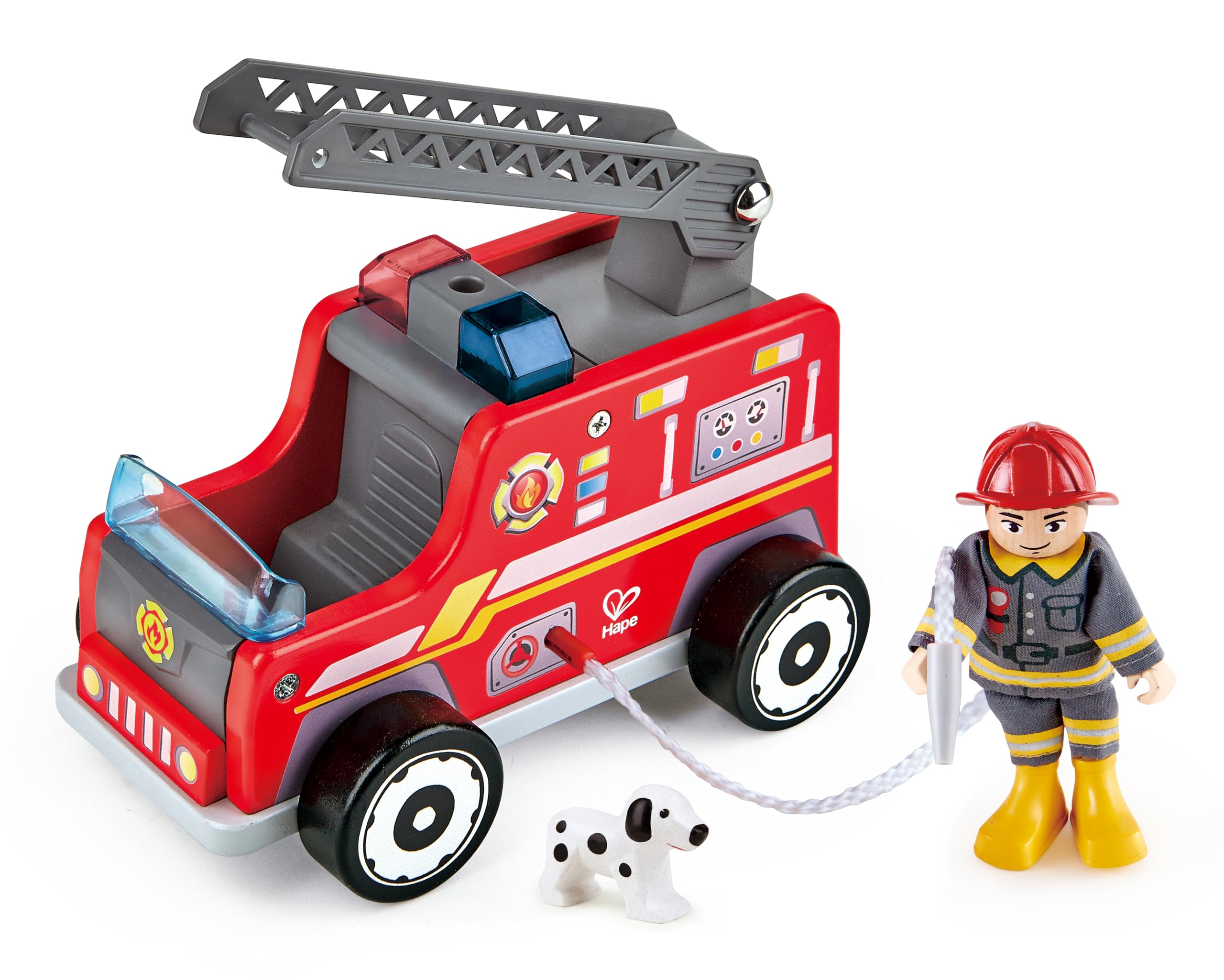 Hape E3024 Wooden Fire Truck with Firefighter and Dog Multicolour