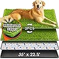 Hompet Dog Grass Pad with Tray Large, 35"x22.5", 2 Reusable Artificial Turf for Dogs Potty, Waterproof Non-Slip Washable Pee Pads, Quickly Absorbency Portable Dog Litter Box for Indoor/Outdoor Use
