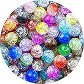 Tingoons 100pcs 12mm Acrylic Crackle Beads Round Crystal Acrylic Craft Beads with Hole for Home Decoration Vase Fillers DIY Craft Making Jewelry Making Bracelet Necklace Earrings(Multicolor)