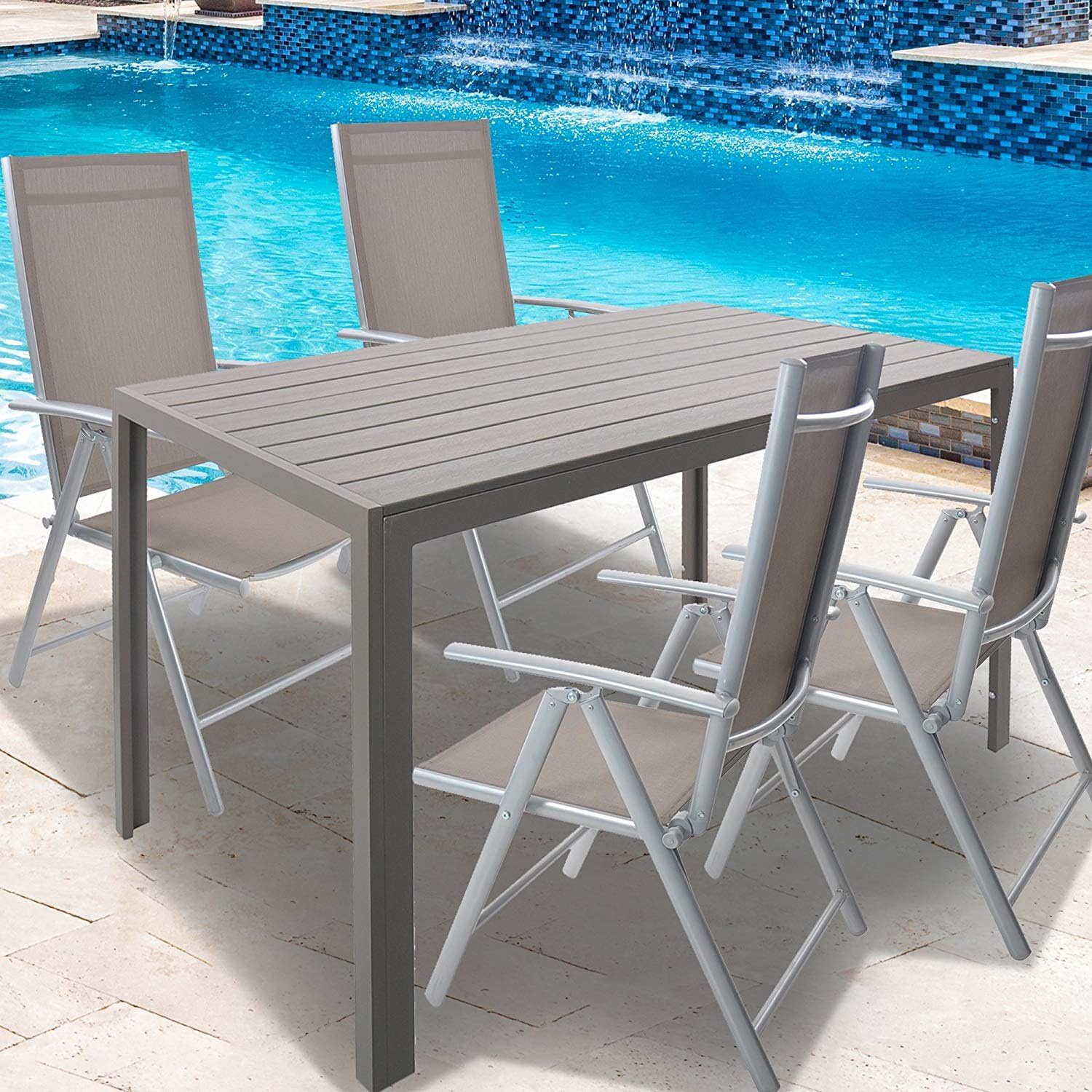 Patio Dining Table Outdoor Aluminum Rectangle Table,All Weather Resistant,Size 55.1”L X 31.5”W X 28.3”H,Gray: Kitchen & Dining