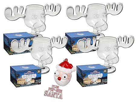 4er Set Elchgläer Moose Mug aus dem Film Schöne Bescherung inklusive Santa Pop Eyes 