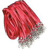 50 Pack Bulk Lanyard for ID Badge Holder Durable Flat Lanyard with Swivel Hook and Badge Clip (Red)
