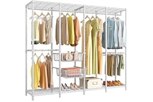 VIPEK V40 Pro Portable Closet Wardrobe Heavy Duty Clothes Rack for Bedroom, Large Closet Rack Freestanding Metal Clothing Rack with 2 Sliding Storage Baskets & 10 Pant Hangers, Max Load 1000lbs, White