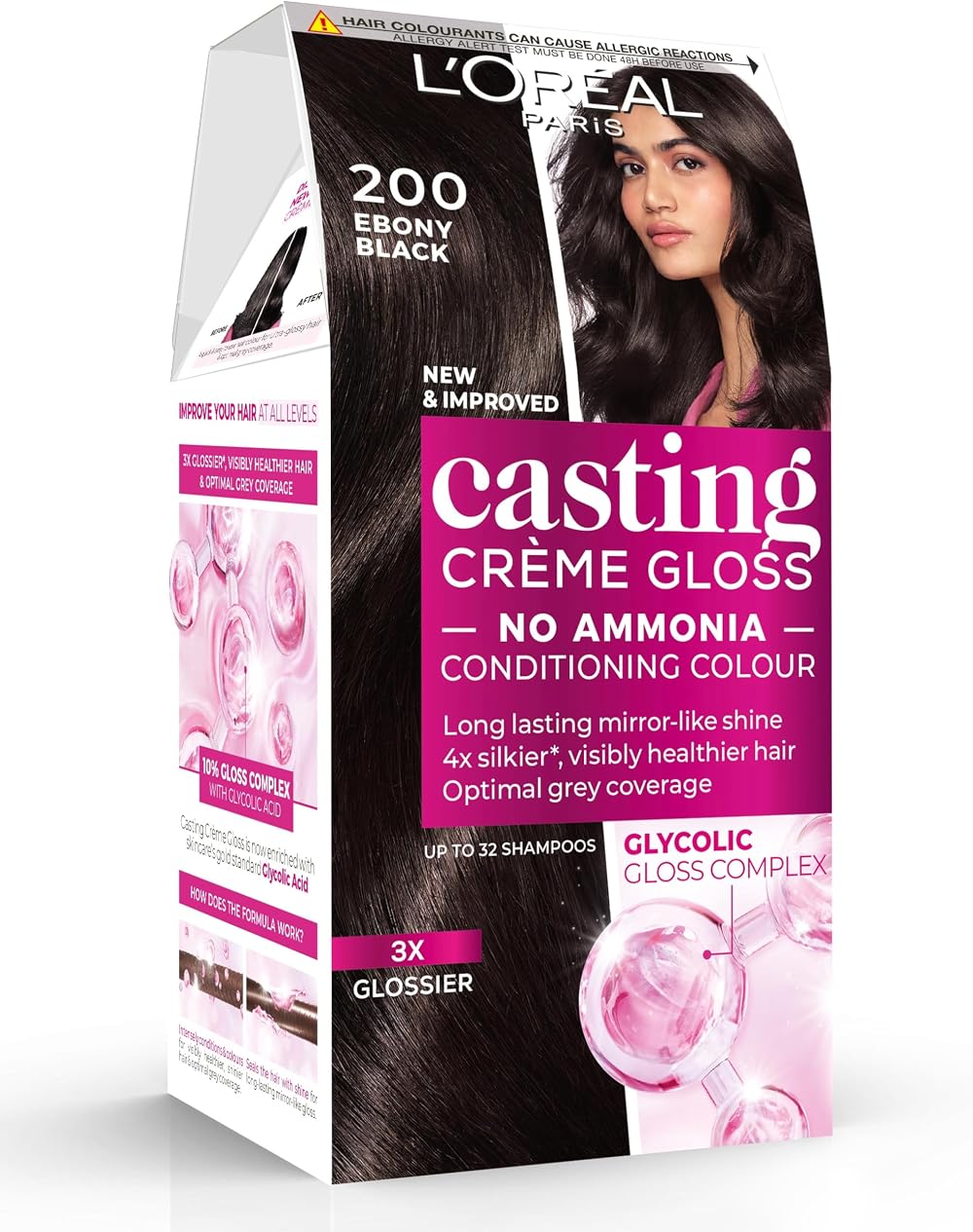 L'Oréal Casting Crème Gloss Ebony Black 200 No-Ammonia Semi-Permanent 32 Washes
