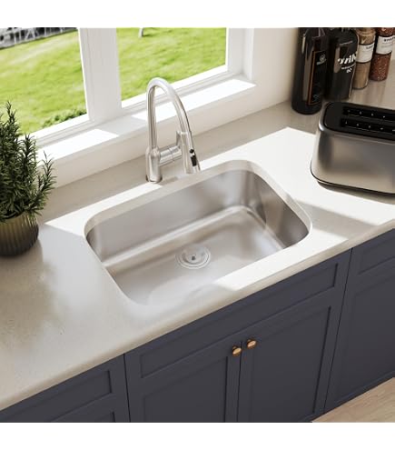 KINGSTON BRASS Studio Single Bowl Kitchen Sink - 25" X 22" X 8", Brushed Nickel Stainless Steel - View #5
