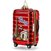 Paris Landmarks Suitcase Glass Christmas Ornament | Hand Painted, Ready to Hang, Gift Tagged