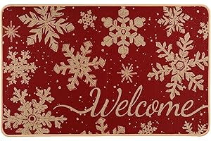 Heirloom Haven Winter Snowflakes Door Mat, Christmas Welcome Doormat Seasonal Holiday Front Floor Mat for Indoor Home Entrance Bathroom Decorations 29×17 Inch（Red）