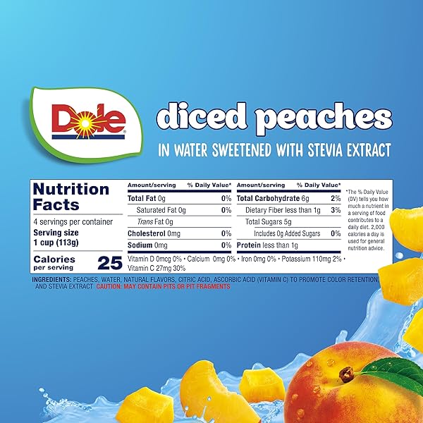DOLE DICED PEACHES WITH NO SUGAR ADDED^^ – DOLE FRUIT BOWLS SNACKS – 4 OZ FRUIT BOWLS – 4 PACK