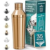 BARE BARREL Insulated Cocktail Shaker Set | Double Wall Stainless Steel | Martini Shaker for Home Bar Bartending | Built-in Drink Measure System & Strainer, Travel Bag, Recipes | Gift Set (Copper)