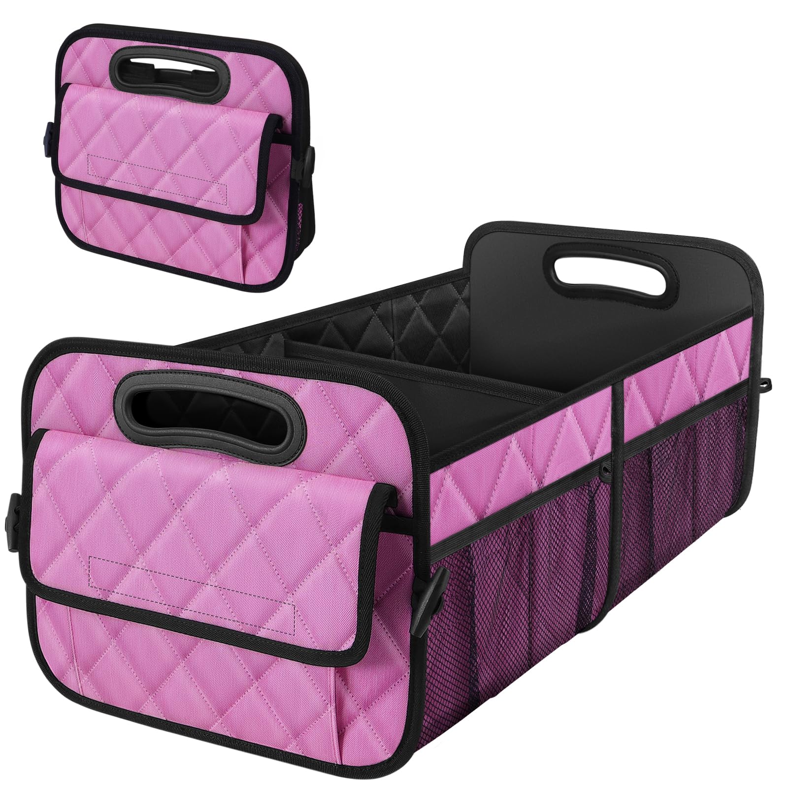Photo 1 of Deosk Car Trunk Organizer for SUV - 50L Waterproof Polyester Storage With 6 Big Pockets, Accessories for Women/Men (Medium, Pink)