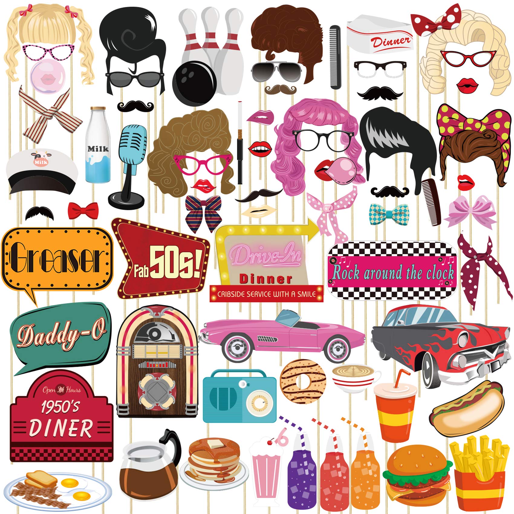 musykrafties 67pcs 50s Diner Party Photo Booth Props Decorations Supplies
