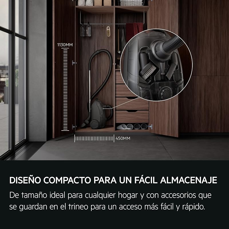 Aspirador com saco AB31C1GG, multisuperfície, compacto, filtro HEPA lavável, 750W, depósito de 3L, raio de 7,5m, ruído baixo 78dB, escova DustPro, 2 acessórios, design sustentável — foto 2 de 7