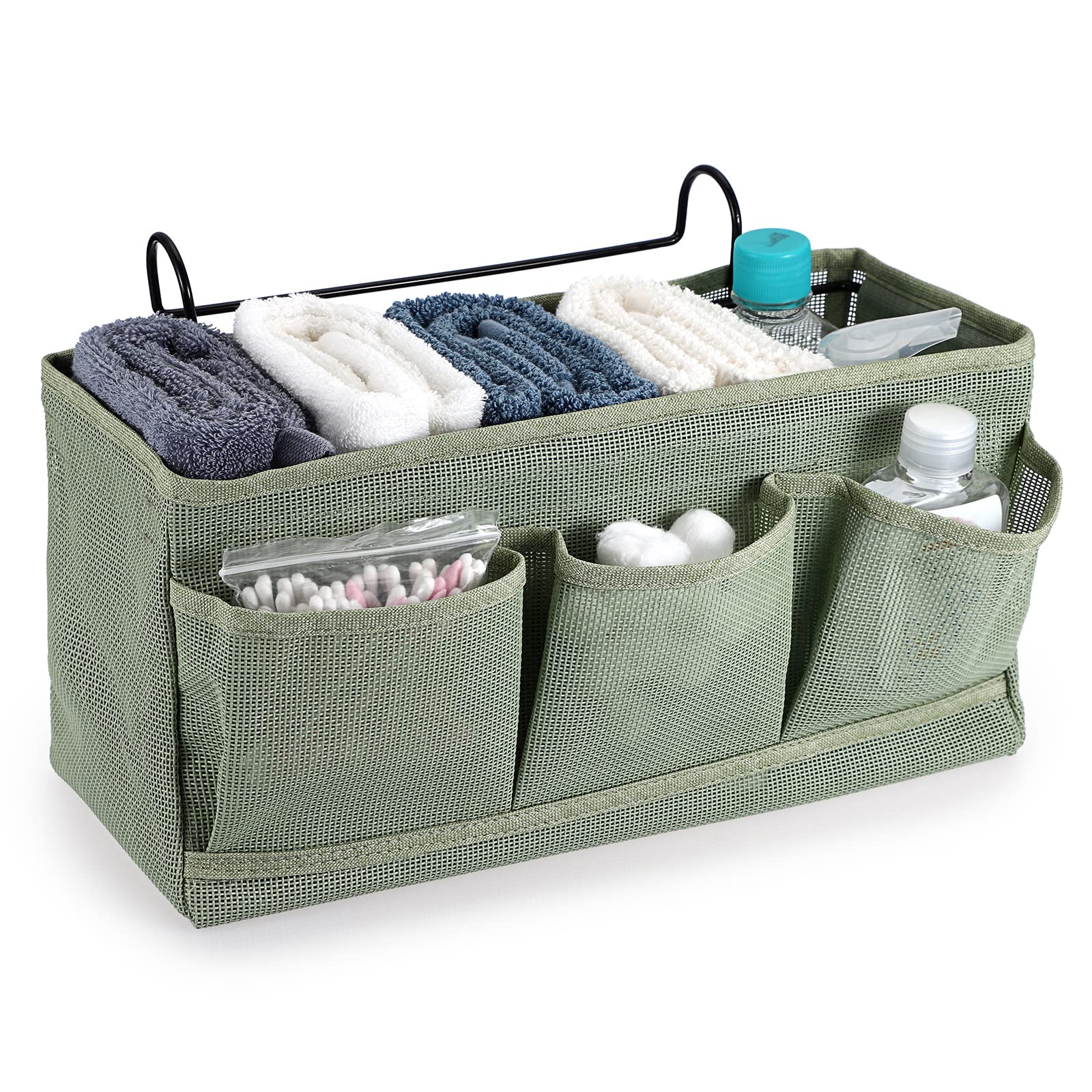 IGNPION Net Bedside Hanging Storage Bed Pockets Baskets Dormitory Bed Organiser Caddy Mulit-purpose Hanging Storage Bag for Home Office School Dorm Hospital, Green