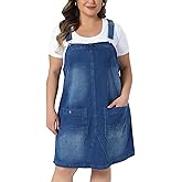 Agnes Orinda Plus Size Women's Denim Overalls Dress Adjustable Strap Bib Suspender Skirts Jeans Dresses with Pockets