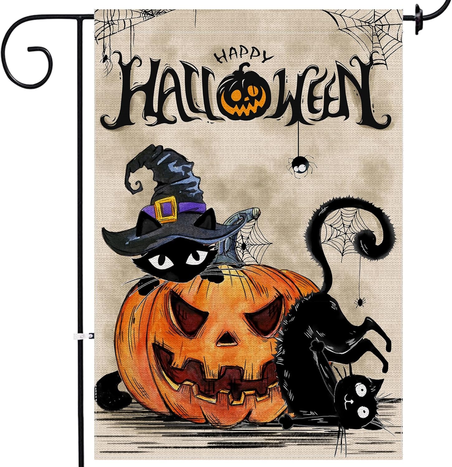 Flags - Pinata Halloween Garden Flag 12x18, Double Sided Black Cat Halloween Flag, Pumpkin Lantern Halloween Decorations for Outdoor Yard Decor Burlap Seasonal Flag Fall Flag Happy Halloween Sign Banner