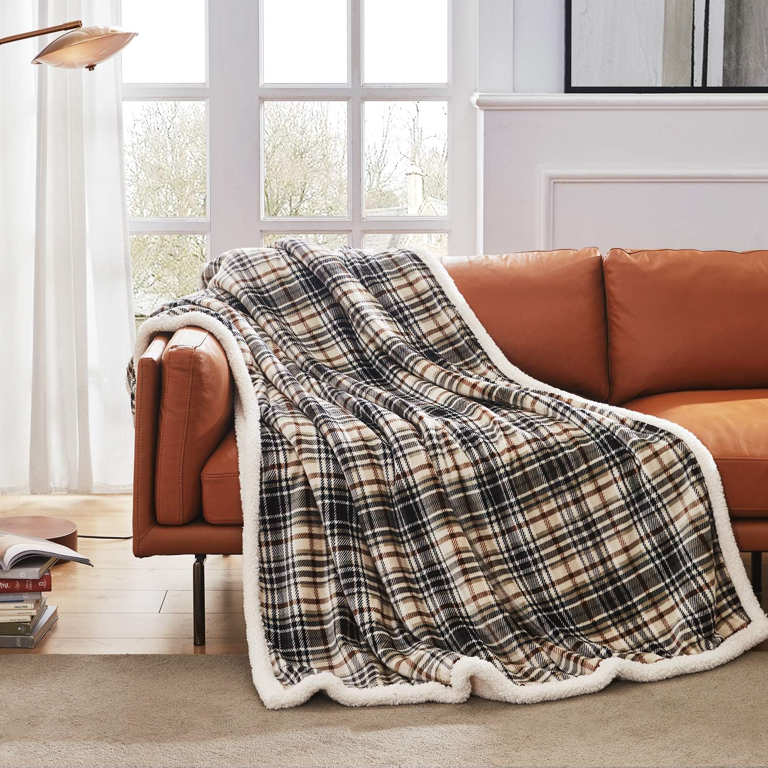 Touchat Sherpa Plaid Throw Blanket, Fuzzy Fluffy Cozy Soft Blanket, Fleece Flannel Plush Twin Size Microfiber Blanket for Couch Bed Sofa (60" X 70", Plaid Brown): Home & Kitchen